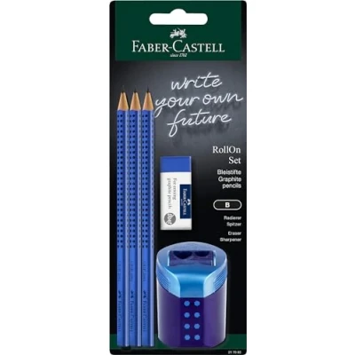 Immagine di Faber Castell 217083 set di matite Grip 2001, con gomma, temperamatite RollOn e 3 matite, da scrittura blu