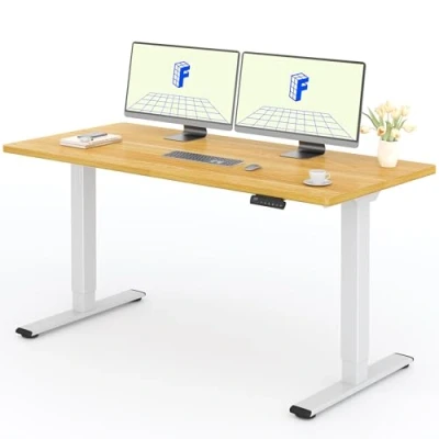 Immagine di FLEXISPOT EF1+140 * 80cm Certificato FSC Scrivania Regolabile in Altezza Standing Desk Tavola Intera, Elettrica con Pezzo Intero,Pannello di controllo memoria a 2 Livelli (Bianco+Acero)