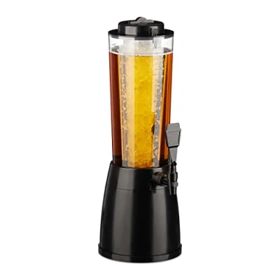 Immagine di Relaxdays Spillatore di Birra da Tavolo, 2,5 Litri, con Scomparto Ghiaccio, Dispenser Rubinetto, Trasparente Nero, 50% plastica