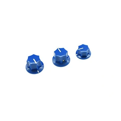Immagine di KIAISH Set di 3 pomelli per basso Jazz J, in ottone, con inserto blu ottone da 1/4&quot;, manopola grande e piccola