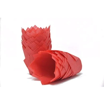 Immagine di Bakery Direct, pirottini per muffin a forma di tulipano, colore rosso, 200 pezzi