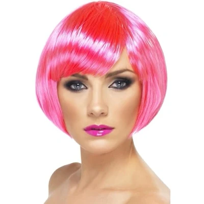 Immagine di SMIFFYS Parrucca da sventola, rosa fosforescente, corta con frangetta
