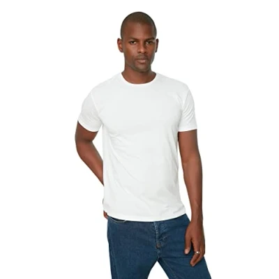 Immagine di Trendyol Maschio Basic Regular Girocollo Maglia Plus Size T Shirt, Bianco, M