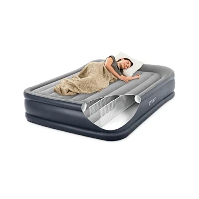 Immagine di Intex 64136ND Letto ad aria DuraBeam DeluxePillowRestRaised con pompa da 220 V, Queen, custodia Grigio