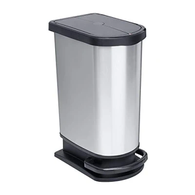 Immagine di Rotho Pattumiera Paso da 50 l per la raccolta differenziata con coperchio e pedale, plastica (PP) senza BPA, argento metallizzato, (44,0 x 29,0 67,0 cm)