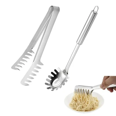 Immagine di JOYOLA 2 Pezzi Spaghetti Server Set, Tenaglie per in Acciaio Pinza Cucchiaio di Pasta Forchetta Cuocere Pasta, Spaghetti, Insalate