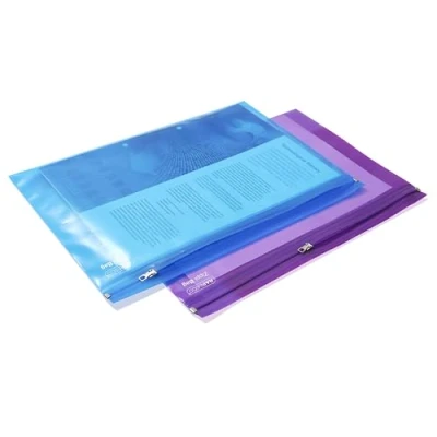 Immagine di Rapesco 0798 Buste con Chiusura a Zip in Metallo, A4+, Blu e Viola Trasparente, Confezione da 25