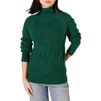 Immagine di Amazon Essentials Maglione a Coste con Scollo Imbuto Morbido al Tatto Donna, Verde Scuro, XS