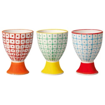 Immagine di Bloomingville Portauovo Carla con Motivo in gres colorato Ø 5 x H 7 cm, Rosso Blu Verde, Ceramica Gres, Set da 3