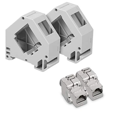 Immagine di kwmobile Set Modulo Keystone e Adattatore Barra DIN 2x Moduli CAT 6A schermati Presa RJ45 Supporti adattatori Montaggio semplice
