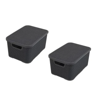 Immagine di BranQ Home essential 5901098045605 Set di 3 cestini in Rattan, Misura S, 7 l, Plastica PP, Antracite, 28,5x19,5x12,9 cm