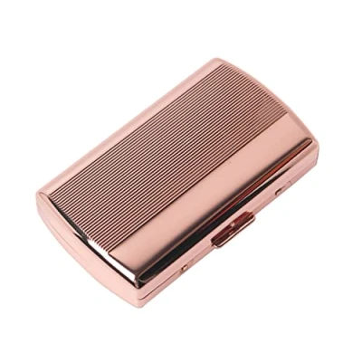 Immagine di Porta sigarette classico in metallo da donna e uomo, alla moda minimalista, per 12 corte regolari 85 mm,carta di credito non può essere posizionata (strisce rosa)