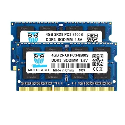 Immagine di motoeagle DDR3 1066MHz 4GB 2Rx8 PC3 8500 8500S SODIMM 8GB Kit (2x4GB) Unbuffered Non ECC 1.5V CL7 204 Pin Memoria Laptop