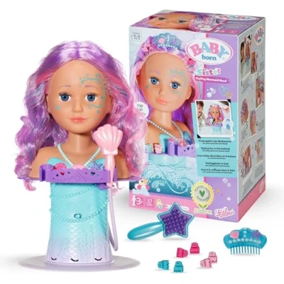Immagine di Baby Born Sister Testina di Sirena per Mani Piccole, Promuove L&#039;Empatia e Le Abilità Sociali Età: Dai 3 Anni in Su Include Spazzola Capelli a Forma Stella Marina, Cerchietto Fermagli