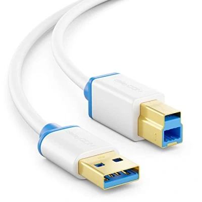 Immagine di deleyCON 1,5m Cavo USB 3.0 Super Speed da a B Dati Fino 5 Gbit/s per es. Stampanti Scanner Multifunzione Bianco