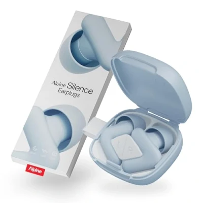 Immagine di Alpine Silence Tappi Orecchie per Dormire, Viaggiare &amp; Concentrarsi Protezione Uditiva Comoda, Riutilizzabile Forma a V aderente Punte Morbide XS/S/M/L 25dB Riduzione Rumore Blu