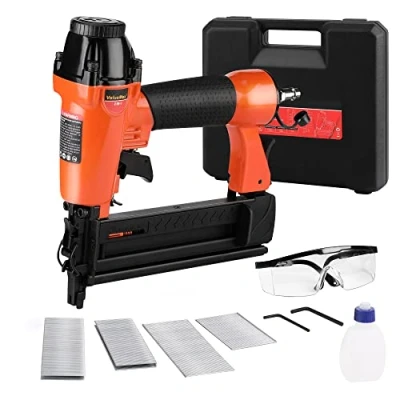 Immagine di ValueMax Chiodatrice Pneumatica 2 in 1, Sparachiodi Aria Compressa con 200 Chiodi e Graffette, Scarico dell&#039;Aria 360 Orientabile, Occhiali di Protezione Custodia Plastica Portatile