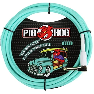 Immagine di Pig Hog PCH10SGR Cavo per strumenti da 1/4&quot; dritto a ad angolo retto, colore verde acqua (Seafoam), 3 m