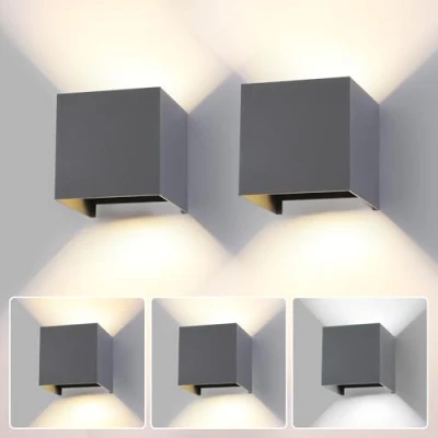 Immagine di 2 Pezzi LED 15W Lampada da Parete Esterno/Interno Regolabile 3 colori Cubo 11CM IP65 Impermeabile Lampade Esterno Applique Esterni Quadrata Angolo del Fascio Moderne Grigio Scuro