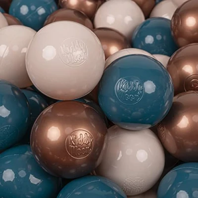 Immagine di KiddyMoon 300 Palline/7Cm Palline Morbide Colorate Per Piscina Bambini Fatto In EU, Turchese Scuro/Beige Pastello/Rame