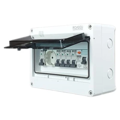 Immagine di RoadEu Scatola Portafusibili Impermeabile IP65 Quadro Elettrico Esterno 230V con Interruttore Differenziale e Presa Fusible &quot;C&quot; 16A 10A