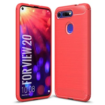 Immagine di SCL Cover per Honor View 20, Effetto Spazzolato in Fibra di Carbonio, Anti Impronta, Resistente all&#039;Usura e ai Graffi，Paraurti collisione Rosso