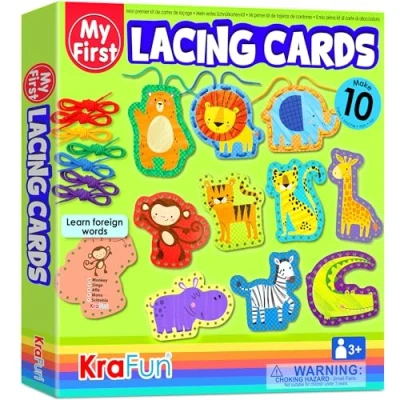 Immagine di KRAFUN Kit per Principianti Safari e Carte con Allacciatura Animali, 10 di Prescolare Attività Artistiche Mestieri Bambini, Istruzioni Incluse,