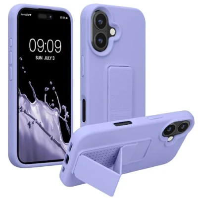 Immagine di kwmobile 1x Custodia Compatibile con Apple iPhone 16 Cover Supporto Dita Back Case per Smartphone Protezione Gommata Lavanda