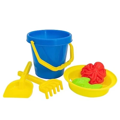 Immagine di Idena 40241 Set di giocattoli per la sabbia 6 pezzi con secchio, setaccio, 2 piccoli stampi, rastrello e paletta, diverse varianti colore, Multicolore, medium,