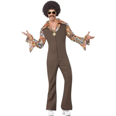 Immagine di Smiffys Costume Groovy Boogie marrone, tuta con camicia