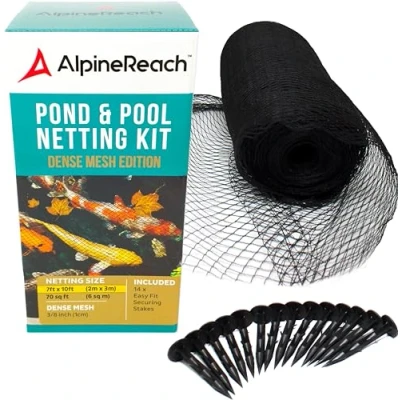 Immagine di AlpineReach Rete per Stagno e Laghetto, Tessuta Extra Resistente di Protezione, Protegge i Pesci Koi dagli Uccelli Gatti Predatori UV, Robusta Maglia Fine, Riutilizzabile, Nero (2m x 3m)