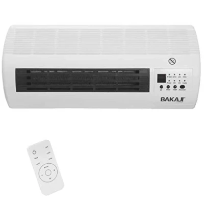 Immagine di Bakaji Termoventilatore Ceramico Elettrico a parete Montaggio muro con Telecomando 2 Livelli di Potenza Selezionabili 1000W / 2000W, Display LED e Funzione Timer (45 cm larghezza)