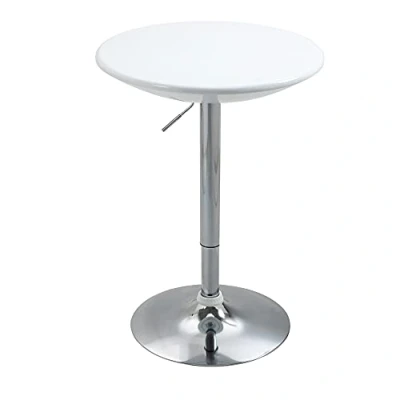 Immagine di HOMCOM Tavolo Rotondo da Bar con Piano Girevole, Altezza Regolabile Leva a Gas e Base in Acciaio, Φ61x76 97cm, Bianco