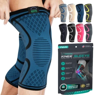 Immagine di MODVEL Ginocchiera, 2 Tutore a Compressione per Uomo e Donna, il Fascia Ginocchio Sportiva, Palestra, Ginocchiere Ortopedica Supporto Recupero Lesioni Menisco, Sollievo Dolori (XL)