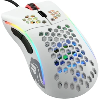 Immagine di Glorious gaming Model D (Piccolo) Mouse da wired Superleggero 61 g, a nido d&#039;ape, RGB, ergonom., sensore Pixart 3360, Omron Switches, piedini in PTFE, 6 tasti Bianco opaco