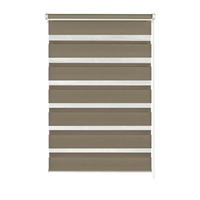 Immagine di GARDINIA Doppia Tenda a rullo con morsetto di fissaggio o adesiva, catenella laterale, Trasparente e strisce opache, Kit montaggio incluso, Mocca, 45 x 150 cm (LxA)