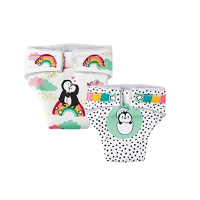 Immagine di Heless Pinguino 1201 Pannolini in Tessuto per Bambole con Motivo a Pois, 2 Pezzi Chiusura Velcro, Misura 28 35 cm, Multicolore