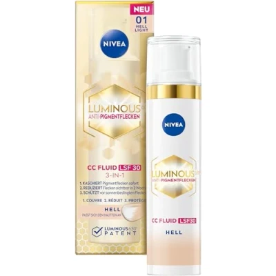 Immagine di NIVEA Luminous 630 Macchie anti pigmentazione CC Fluid LSF 30 per tonalità della pelle chiara, Cream con acido ialuronico e pigmenti colorati microincapsulati, crema giorno SPF una