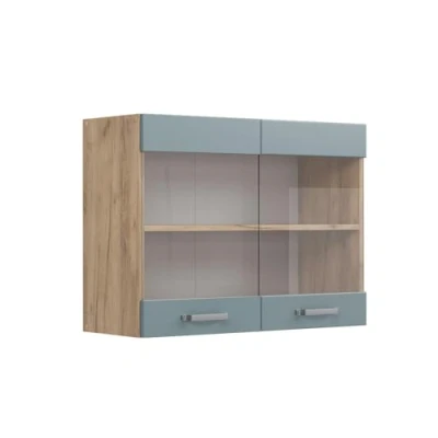 Immagine di Vicco Mobile da cucina in vetro R line, Grigio blu/Quercia dorata, 80 cm