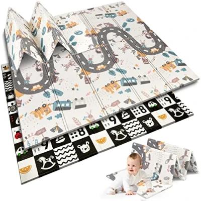 Immagine di NUKIDO Baby Foam Mat Double Sided Cute Colourful Design for Playing Crawling Perfect Gift Foldable 200 x 180 cm NK 340 Contrast Path Pattern