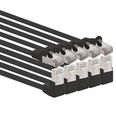 Immagine di 1aTTack.de 366190 Cavo di Rete Cat.6 Angolo 90 Gradi 2m Nero 5 Pezzi Patch Cat6 (SFTP PIMF) 1000Mbit/s connettore RJ 45 x Metri