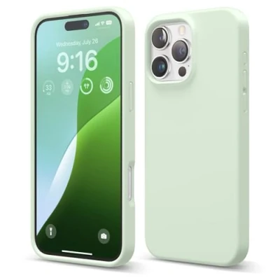 Immagine di elago Compatibile con iPhone 16 Pro Max Cover, Cover in Silicone Liquido Premium, Protettiva Completa, Antiurto, Sottile, Fodera Microfibra Antigraffio (Menta Fredda)