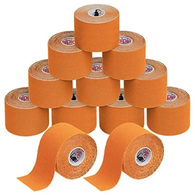 Immagine di ALPIDEX Nastro Kinesiologico Tanti Colori 1/3/ 6/12 Rotoli 5 m x 5,0 cm E Book Esempi Applicazione Tape Muscolare Cerotto, Colore:arancione, Quantità:12 rotolo