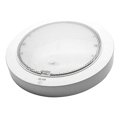 Immagine di HugeAuto, lampada da soffitto a LED per camper, roulotte, barca, bianco, forma rotonda, bianco