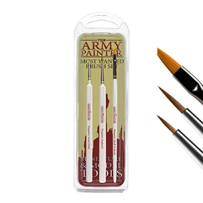 Immagine di The Army Painter Most Wanted Brush Set 3 Pennelli Setole sintetiche Toray e naturali in zibellino rosso Insane Detail, Small Drybrush per pittura di miniature