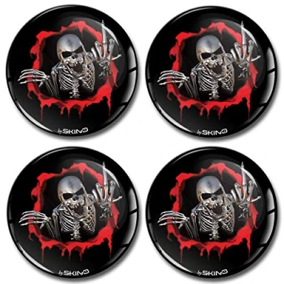 Immagine di Biomar Labs® 4 x 55mm 3D Adesivi in Silicone per Coprimozzo Cerchione Copricerchi Tappi Ruote Auto Tuning Middle Finger Teschio Cranio Dito Medio A 2655