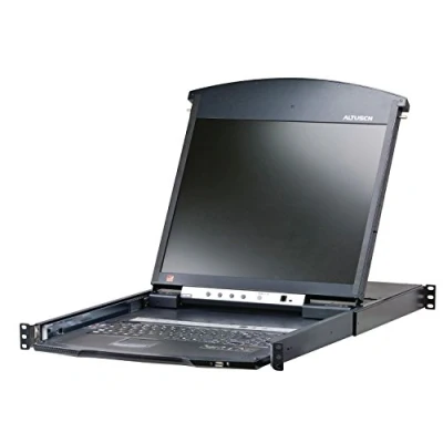 Immagine di Aten Commutatore KVM over IP Cat5e 6 a 16 porte con schermo LCD su doppia rotaia KL1516AiN D, Switch KVM, Nero