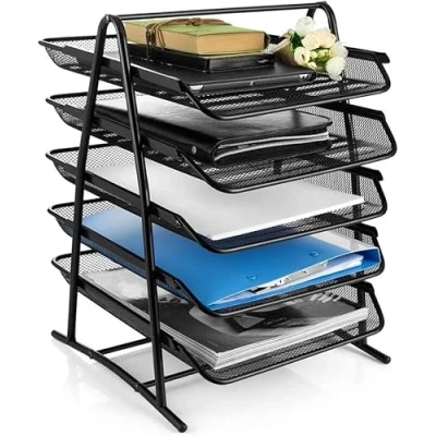 Immagine di AMECO Portadocumenti in Metallo con 5 Scomparti Portalettere per Organizer da Scrivania Ufficio 29 x 35 33,5 cm Nero