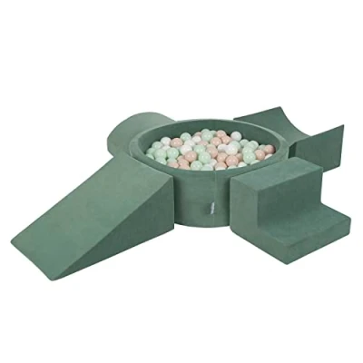 Immagine di KiddyMoon Area di Gioco in Schiuma con Tondo Piscina Palline per Bambini (200 Palline) + Version 5, Verde del Bosco: Beige Pastello/Bianco/Menta