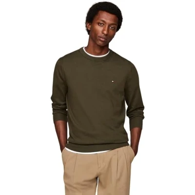 Immagine di Tommy Hilfiger Uomo Pullover Crew Neck Regular Fit, Multicolore (Army Green), 3XL